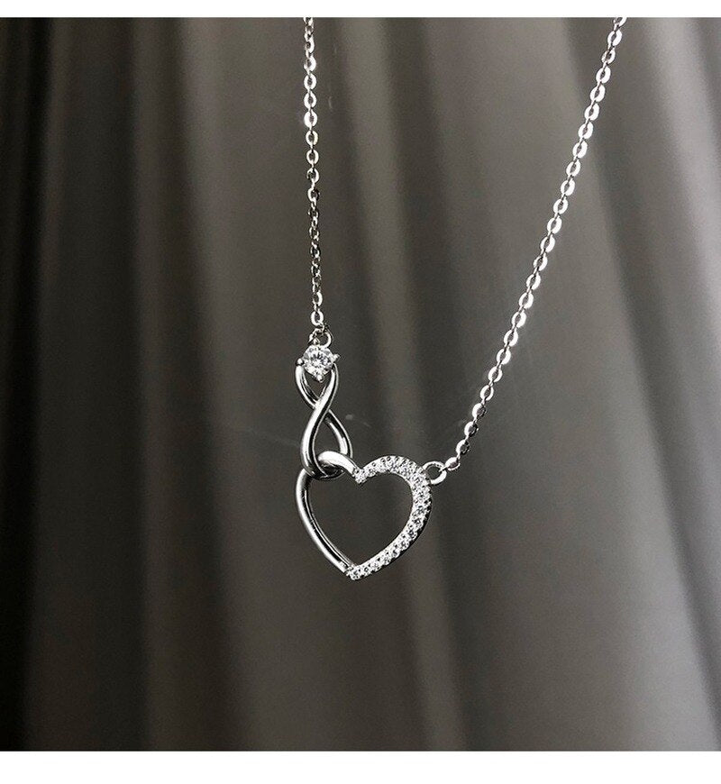 Silver Zircon Heart Necklaces Infinity Love