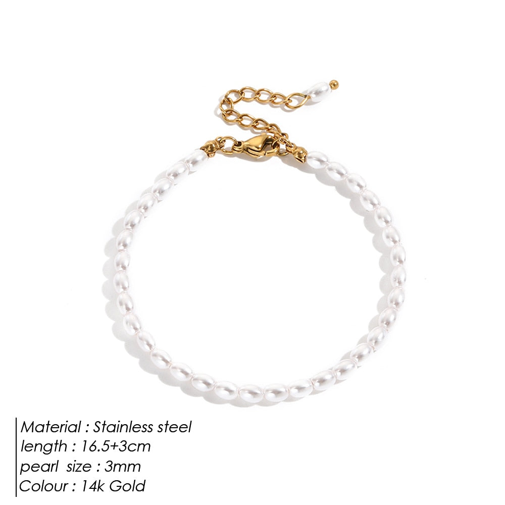 Imitation Pearl Bracelet Oval Stainless Steel