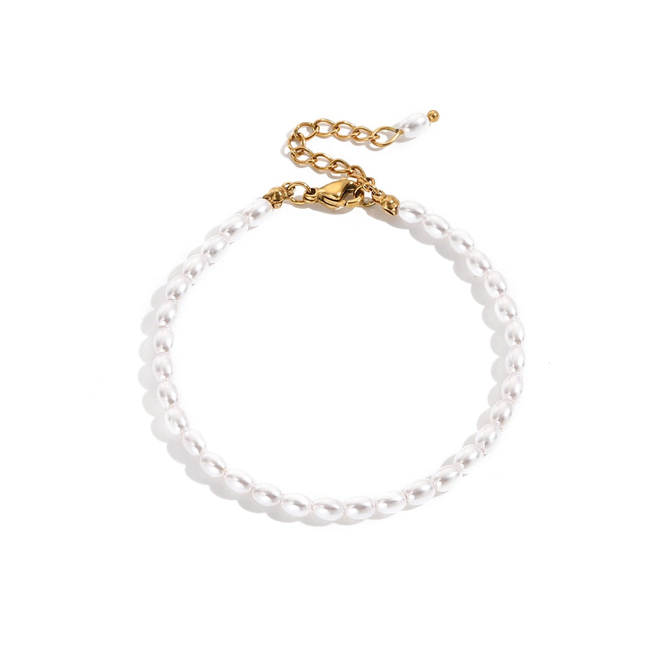 Imitation Pearl Bracelet Oval Stainless Steel