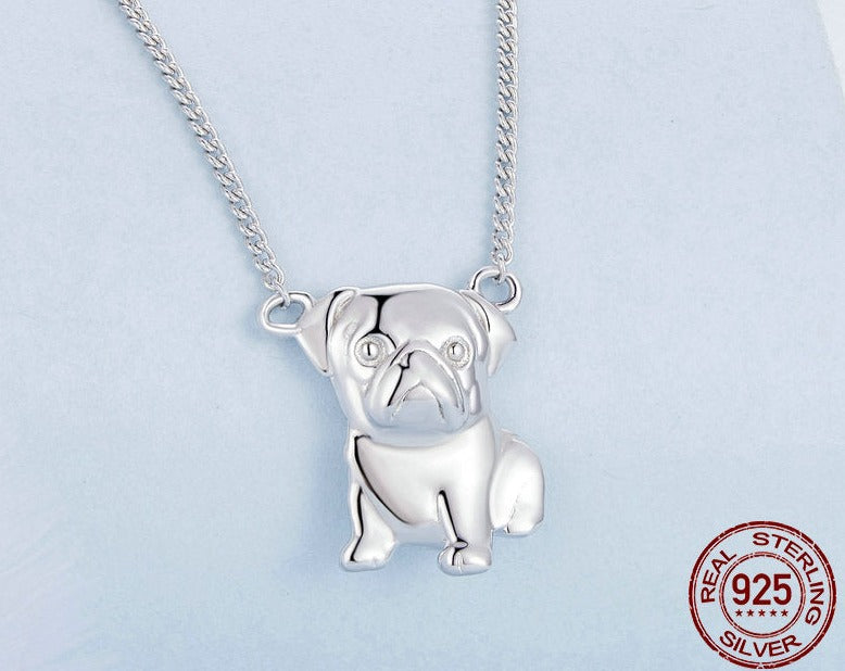 925 Silver Cute Pug Pendant Necklace