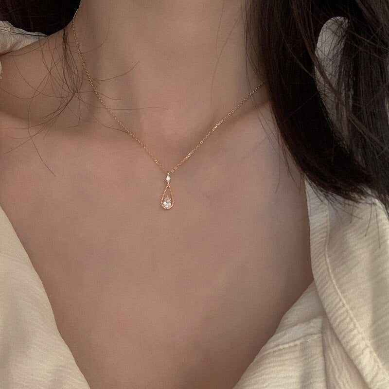 Double Hollow Heart Korean Necklace