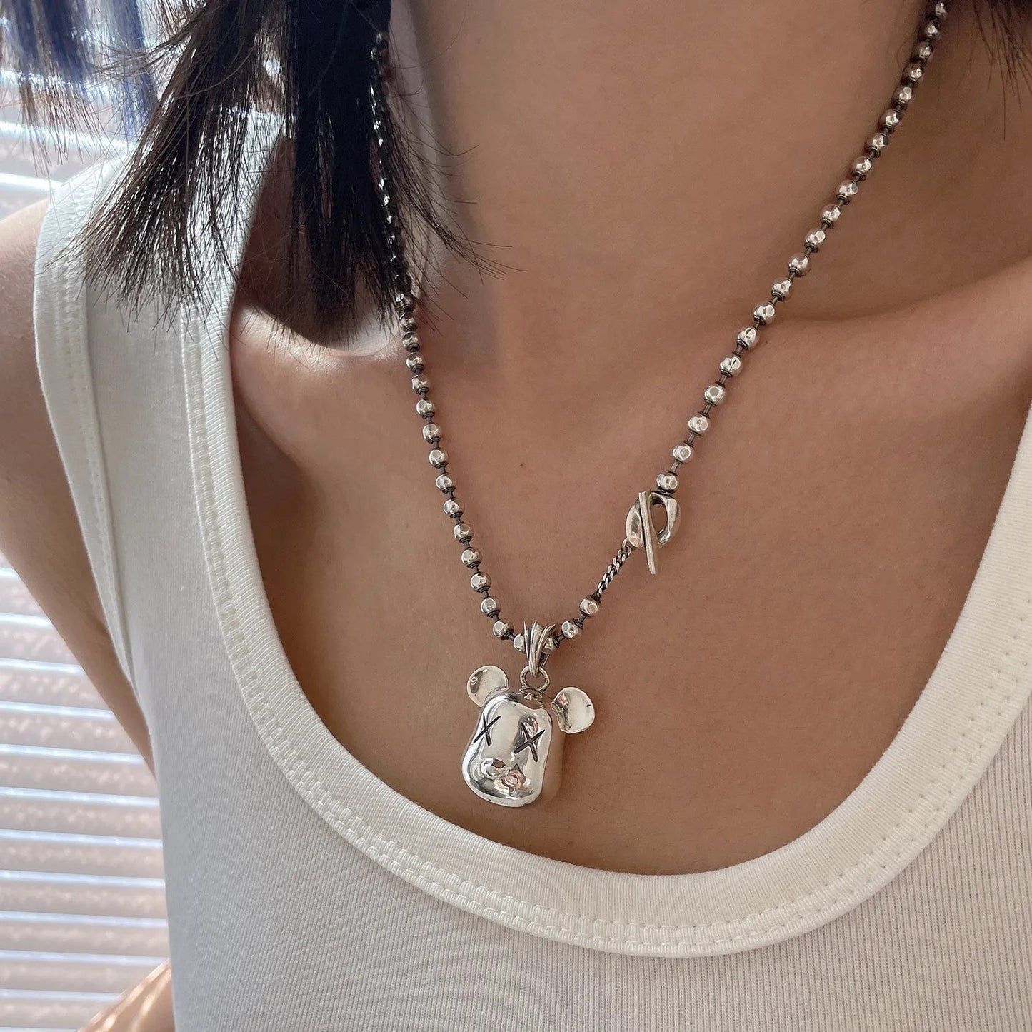 925 Silver Bear Head Necklace