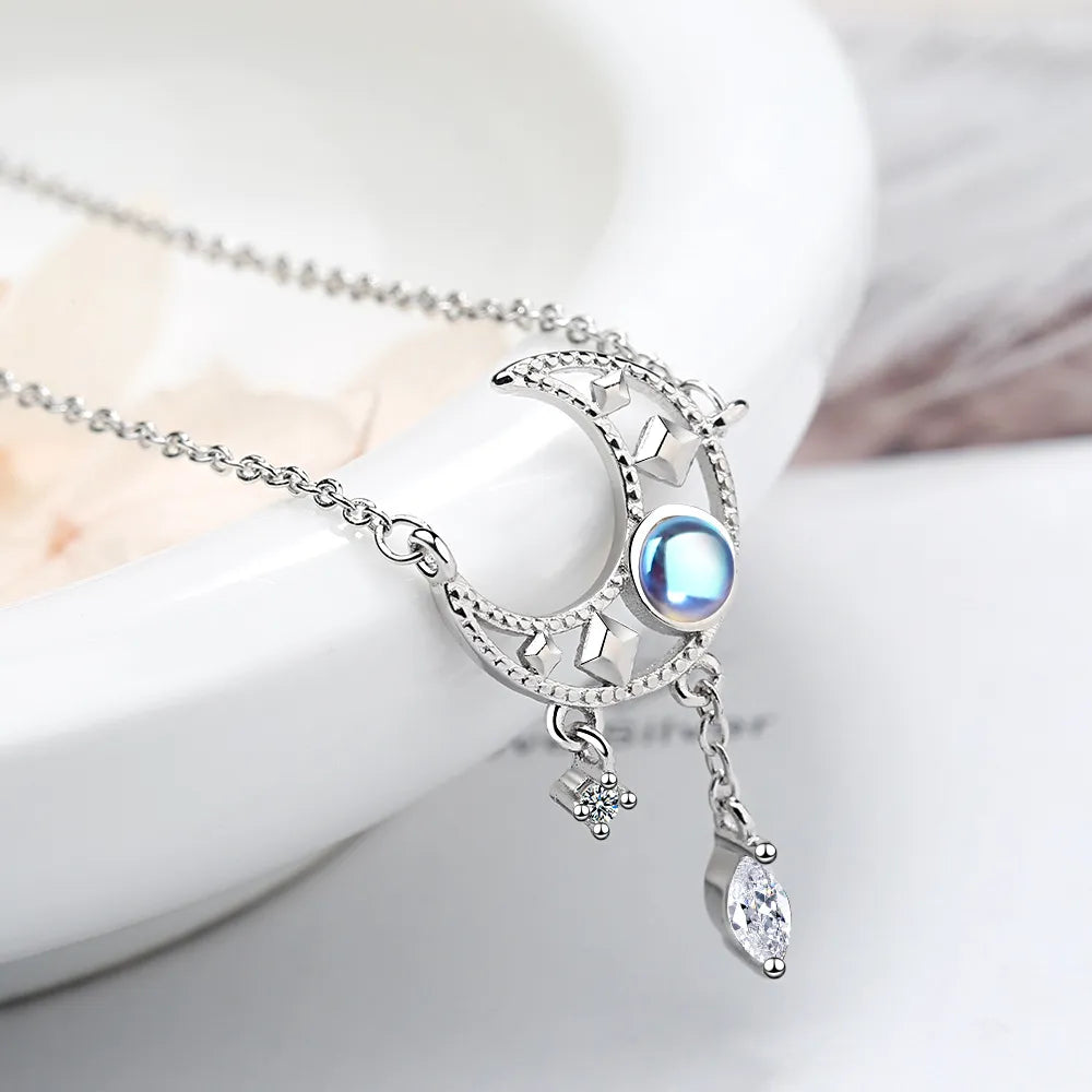 Moon Crystal Pendant 925 Silver Necklace