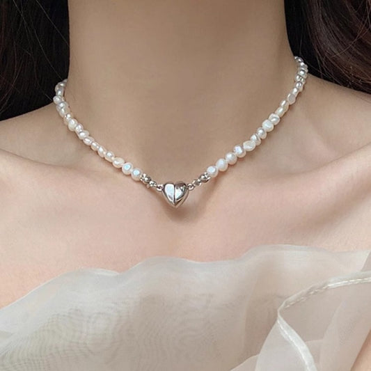 Korean Magnetic Pearl Heart Necklace