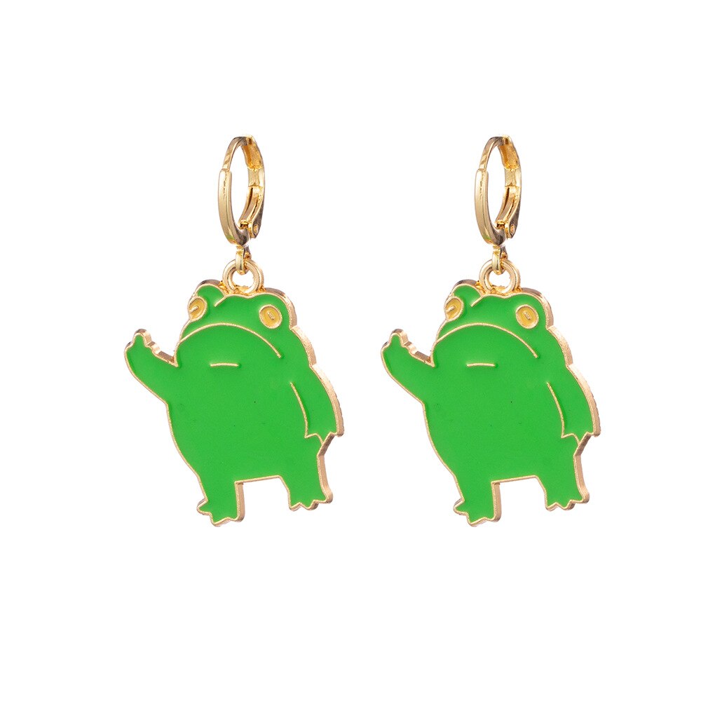 Enamel Frog  Pierced  Earrings