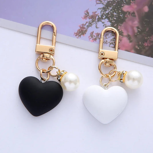 New Black White Frosted Heart Keychain