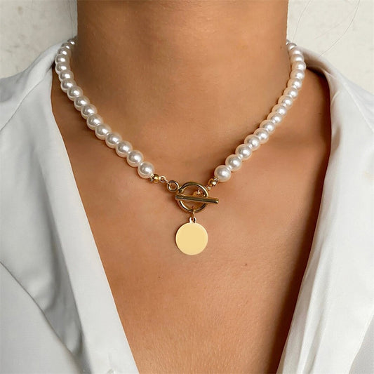 Pearl Beaded Vintage Coin Lock Pendant