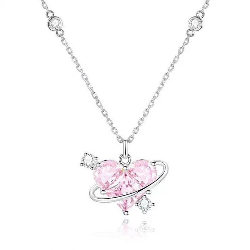 Pink Planet Heart Zircon Clavicle Chain