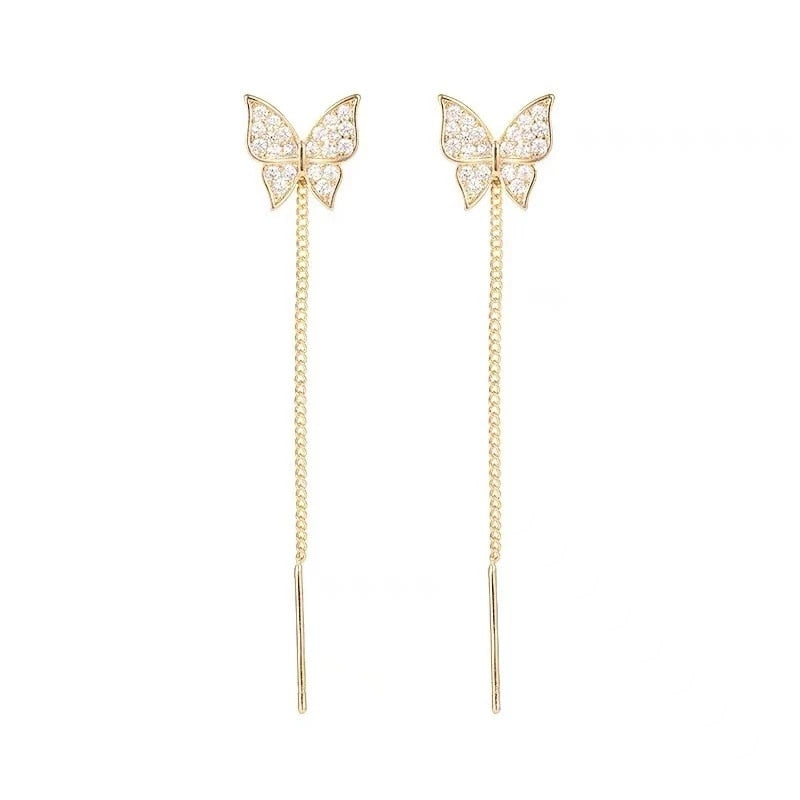 CZ Butterfly Golden Butterfly Earrings