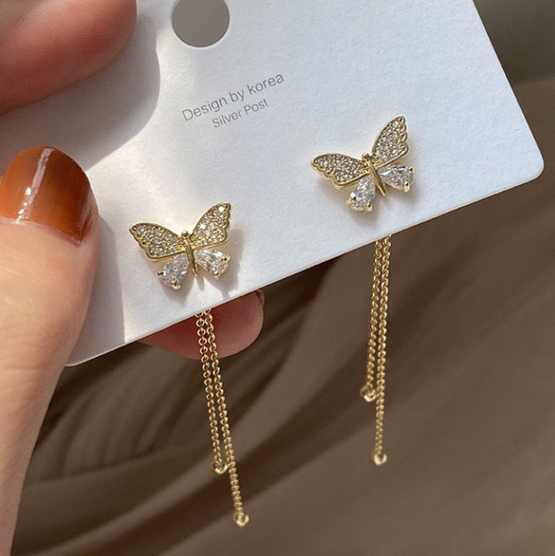 CZ Butterfly Golden Butterfly Earrings