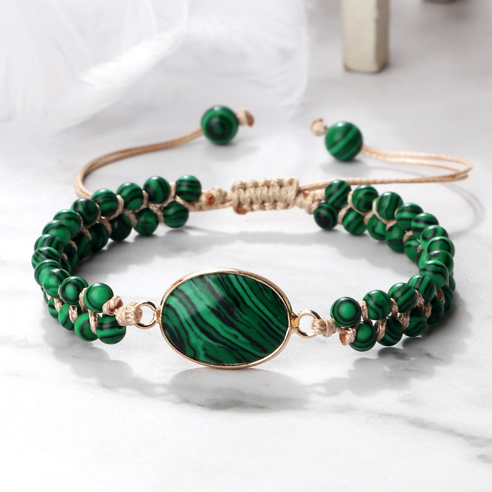 Beaded Charm Green Stone Bangles