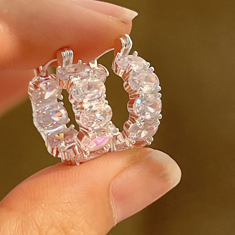 CZ Hoop Earrings With Shinning Stones Earrings