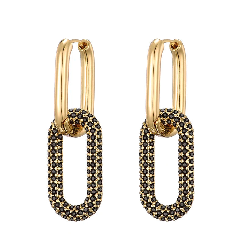 Gold Color Geometric Oval Rectangle  Earrings