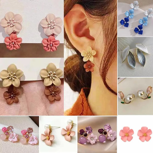 Vintage Contrast Flower Drop Earrings