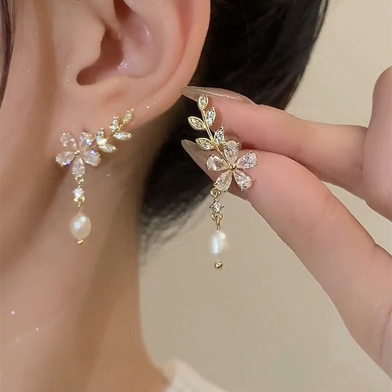 Crystal Flower Drop Earrings