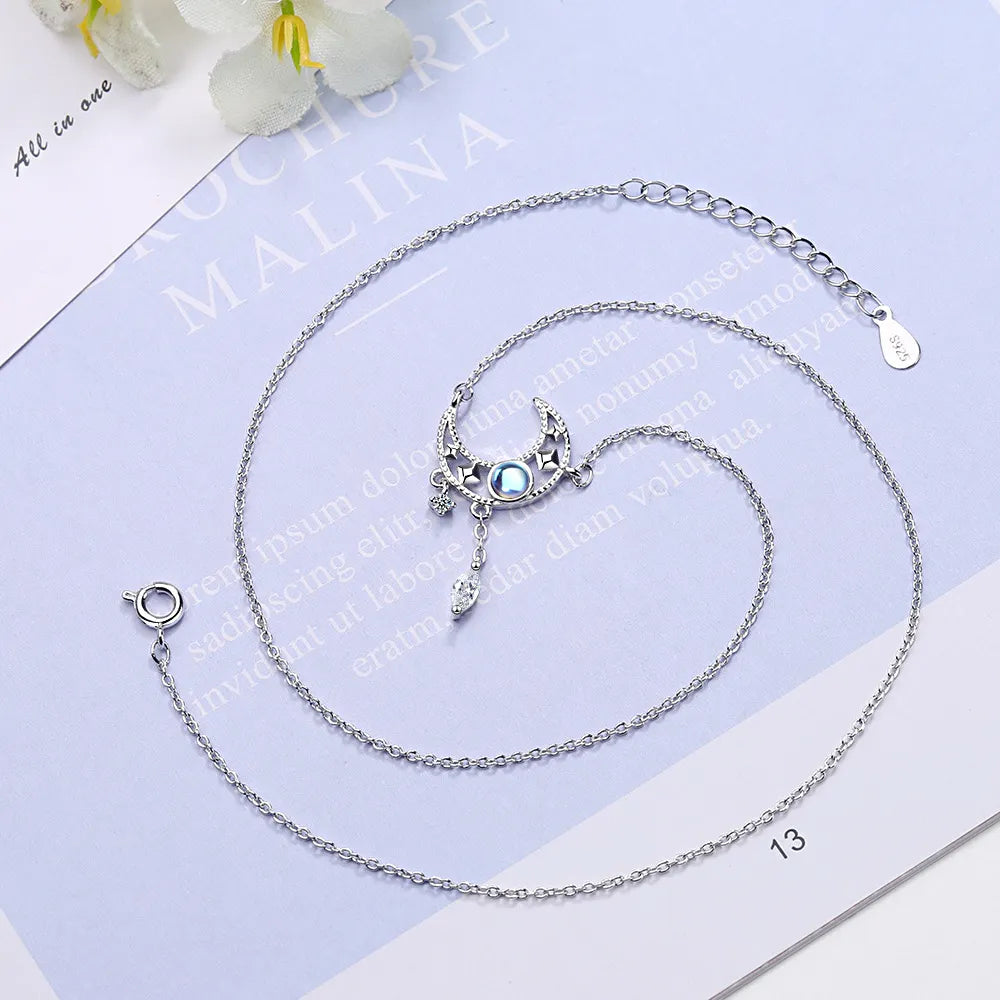 Moon Crystal Pendant 925 Silver Necklace