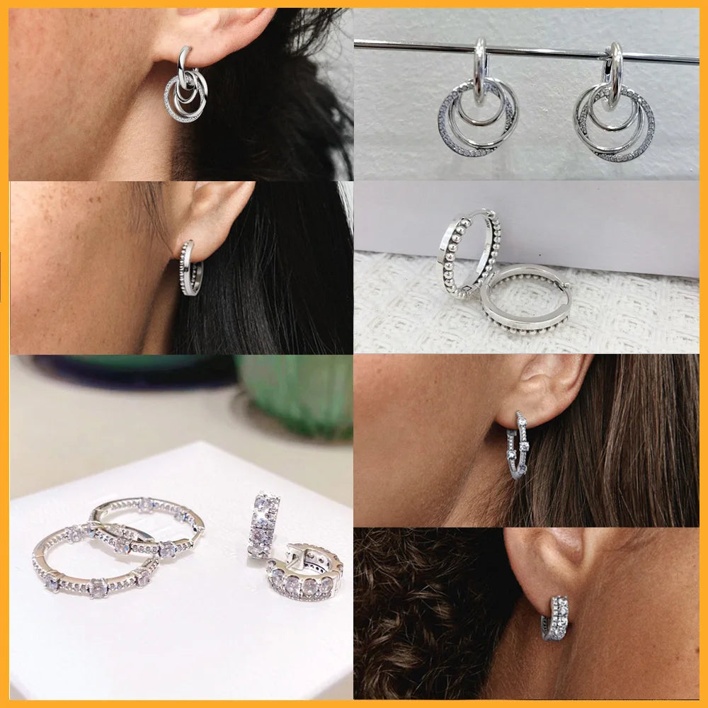 925 Sterling Silver Heart Hoop Stud Earrings