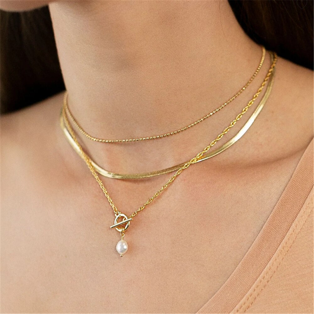 925 18K Gold Plated Pearl Charm Choker