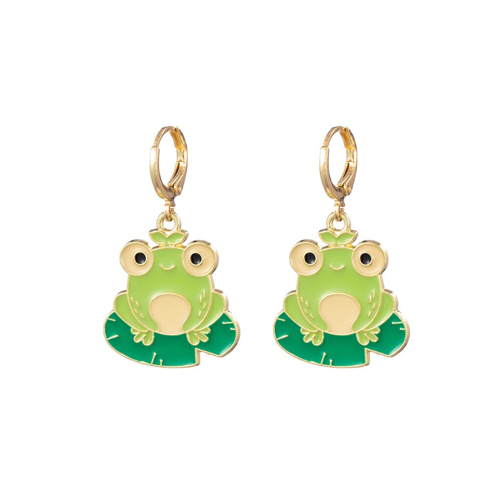 Enamel Frog  Pierced  Earrings