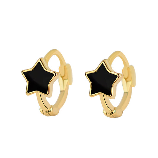 Black Square Star Hoop Earrings