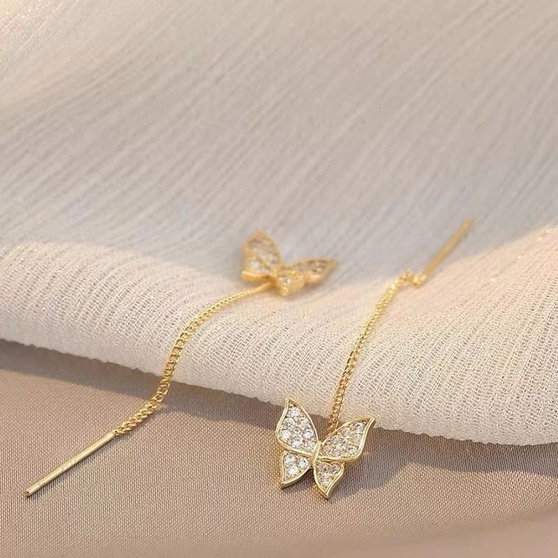 CZ Butterfly Golden Butterfly Earrings