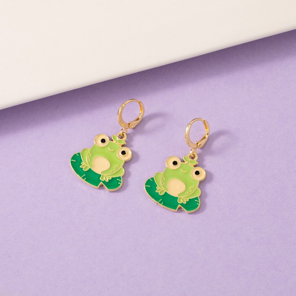 Enamel Frog  Pierced  Earrings