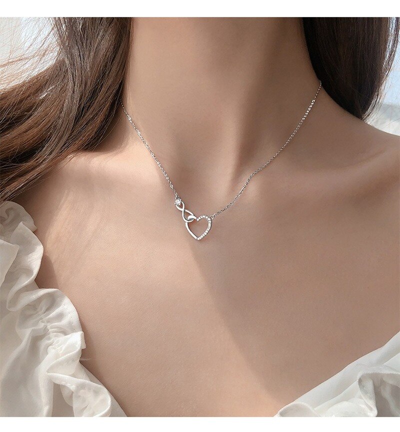 Silver Zircon Heart Necklaces Infinity Love