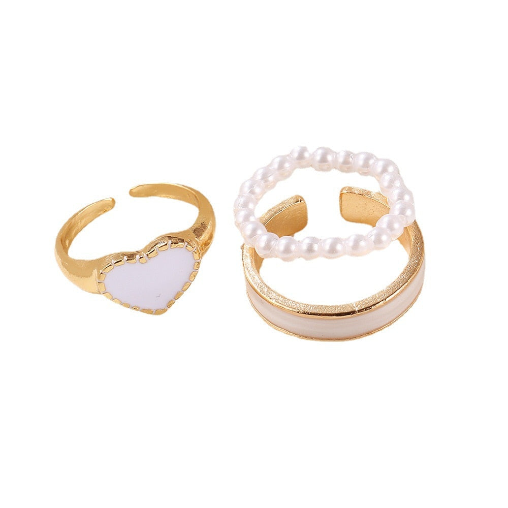 Enamel Korean Fashion Pearl Ring Set