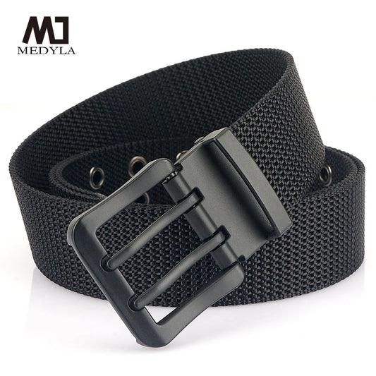 Canvas Belt Men Metal Double Pin Buckle