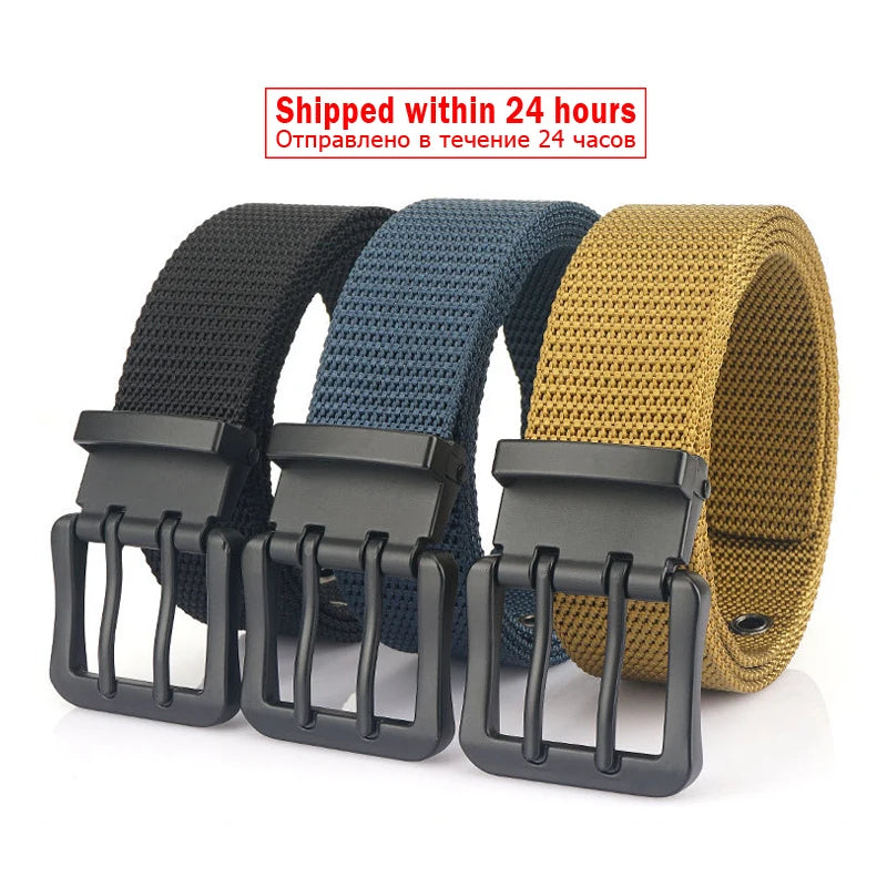 Canvas Belt Men Metal Double Pin Buckle