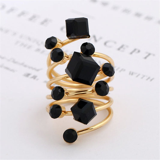 Oversize Multi Crystal Korean Open Ring