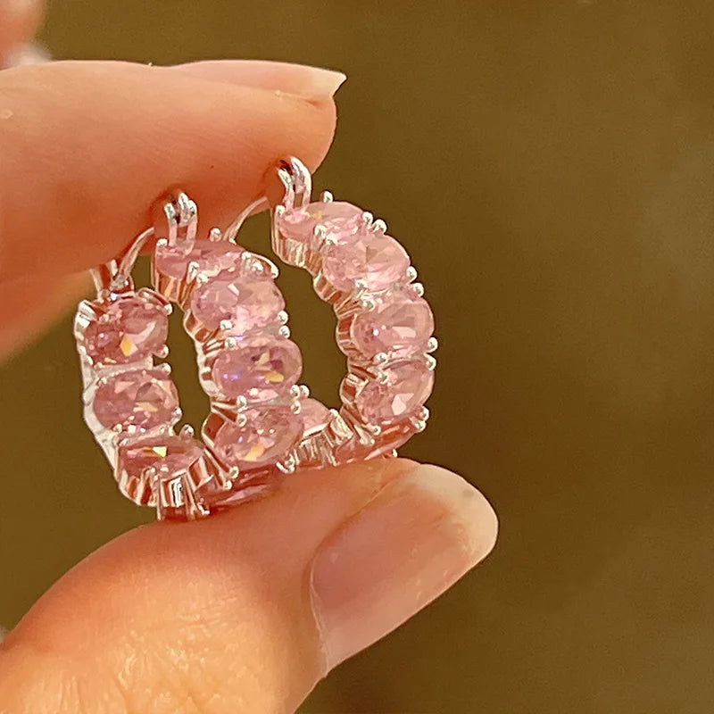 CZ Hoop Earrings With Shinning Stones Earrings