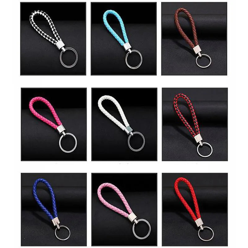 Pu Leather Braided Woven Rope Keychains