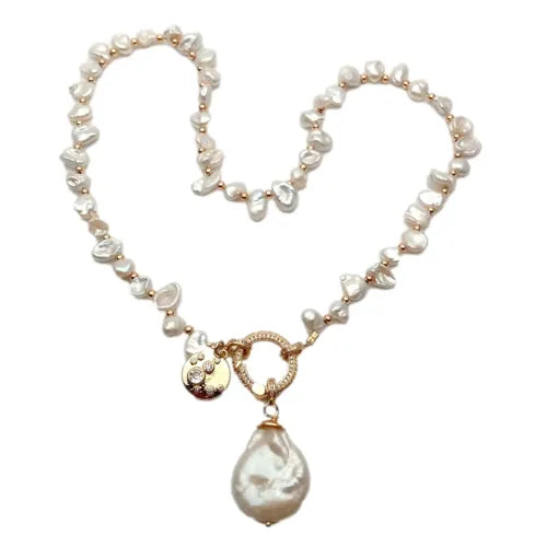 Cultured White Keshi Pearl Necklace