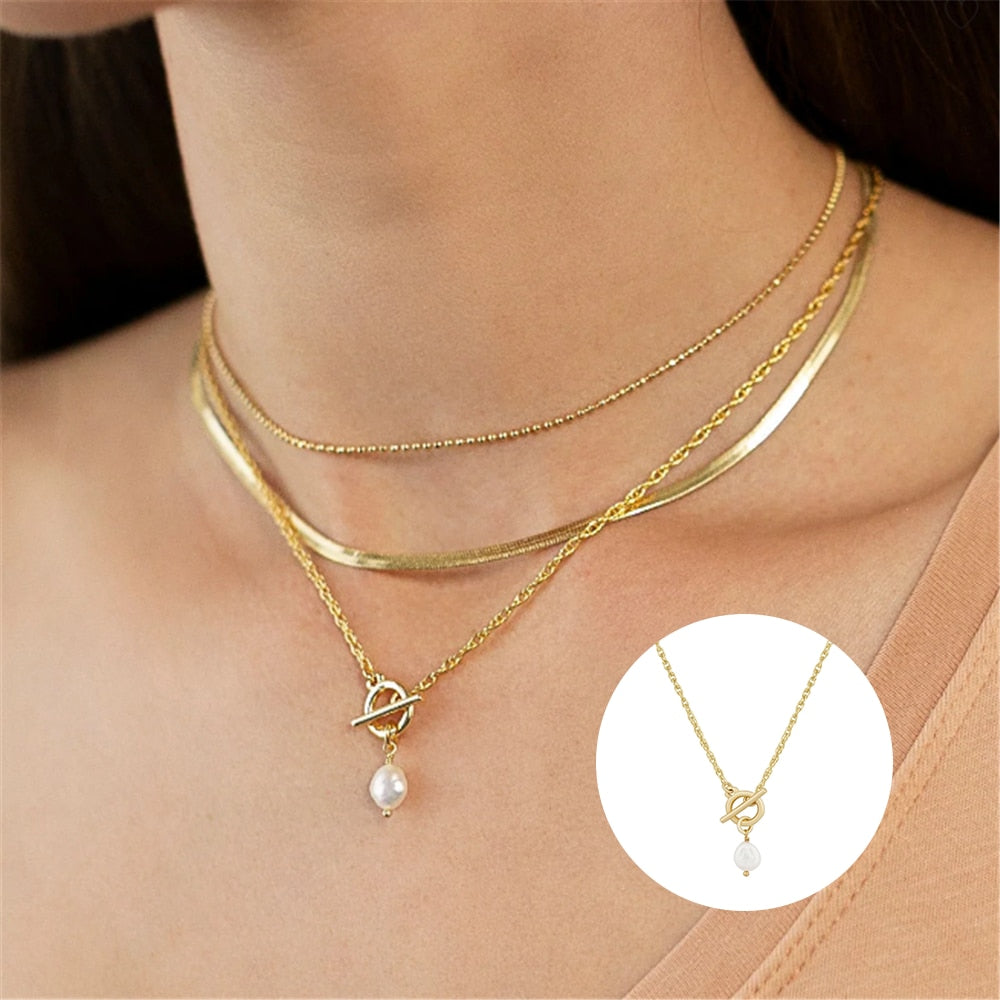 925 18K Gold Plated Pearl Charm Choker