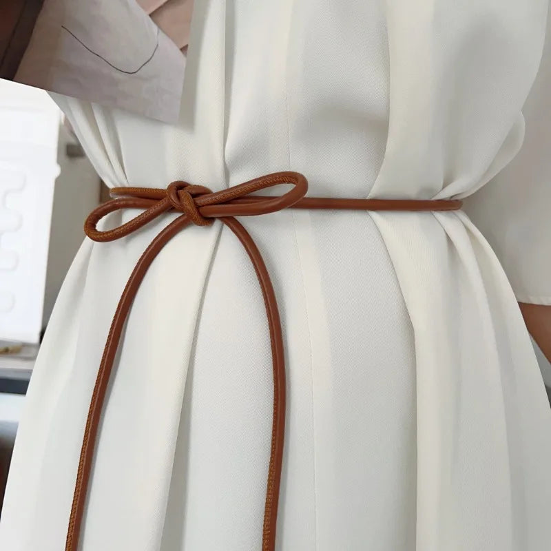 Round Leather Rope Thin Belt Women