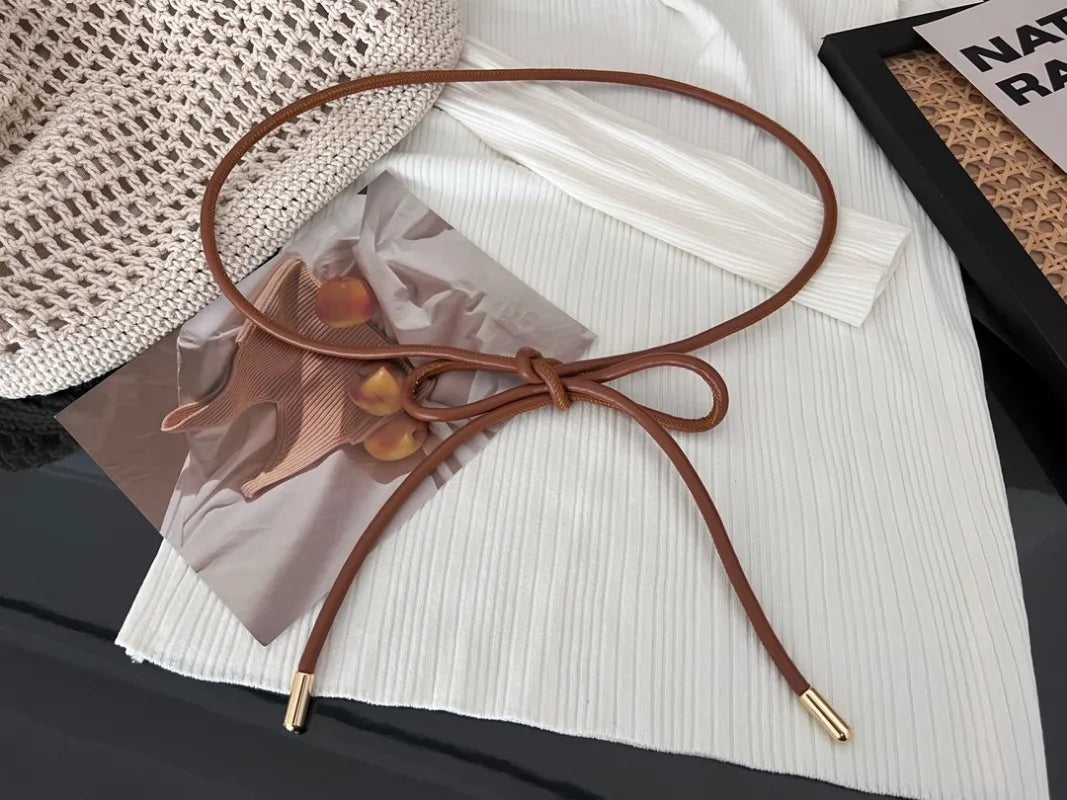 Round Leather Rope Thin Belt Women