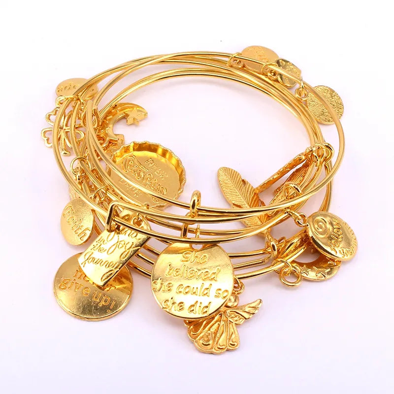 Gold Color Bangle Wire Cuff Bracelets