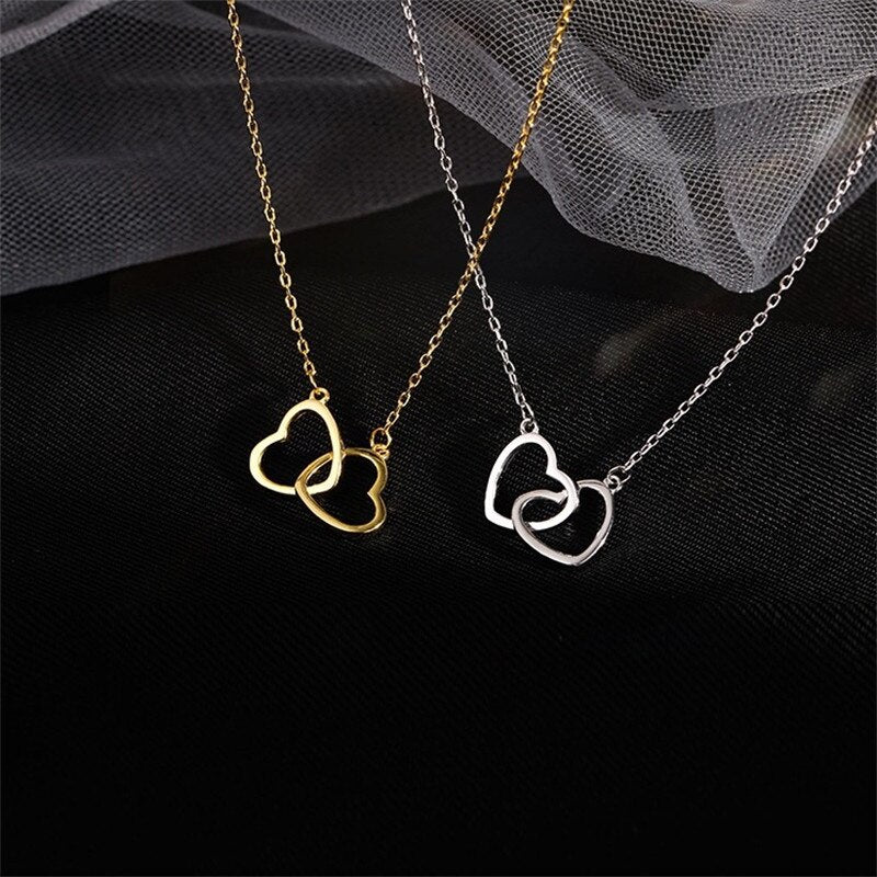 Double Hollow Heart Korean Necklace