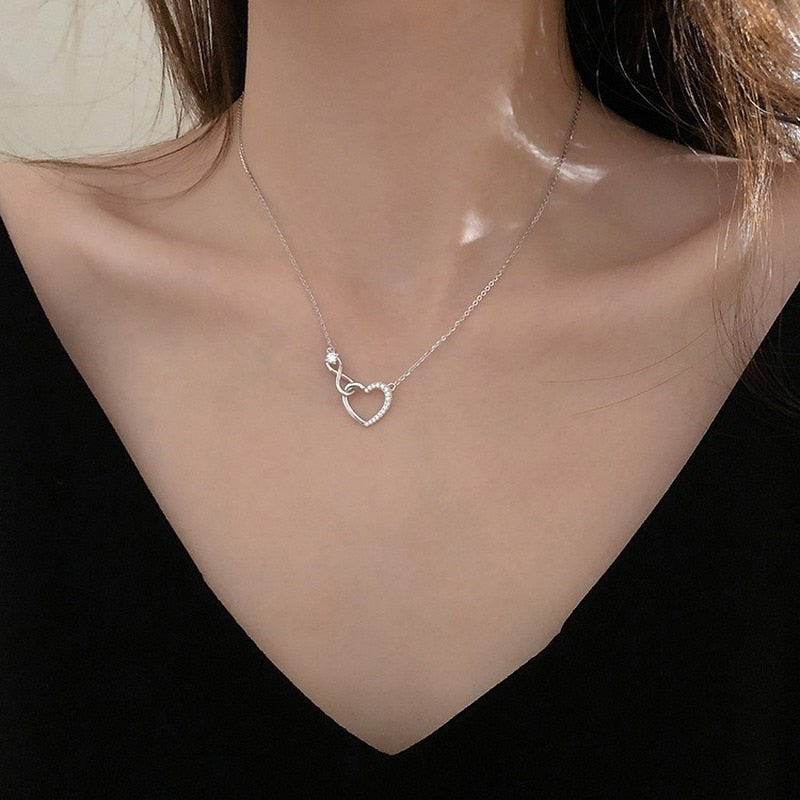 Silver Zircon Heart Necklaces Infinity Love