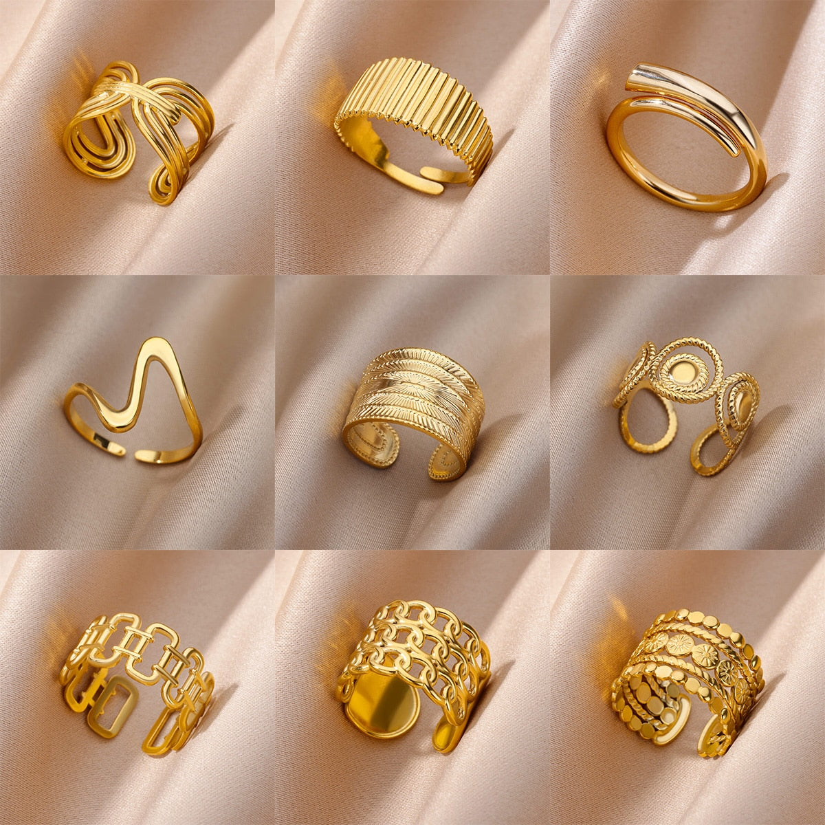 Stainless Steel Rings Open Geometric Rings