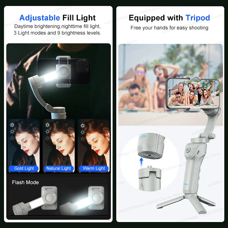 TOKQI M01 3-Axis Anti-Shake Handheld Gimbal Phone Tripod