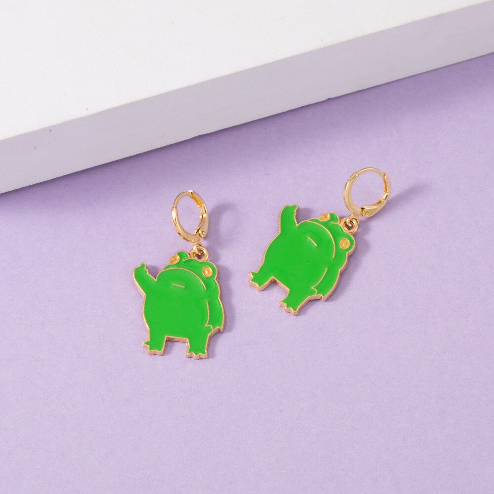 Enamel Frog  Pierced  Earrings