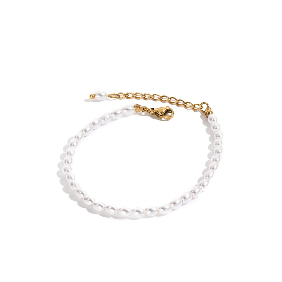 Imitation Pearl Bracelet Oval Stainless Steel