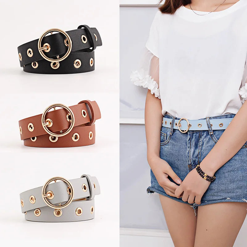 Round Buckle Fashion Leather Belts