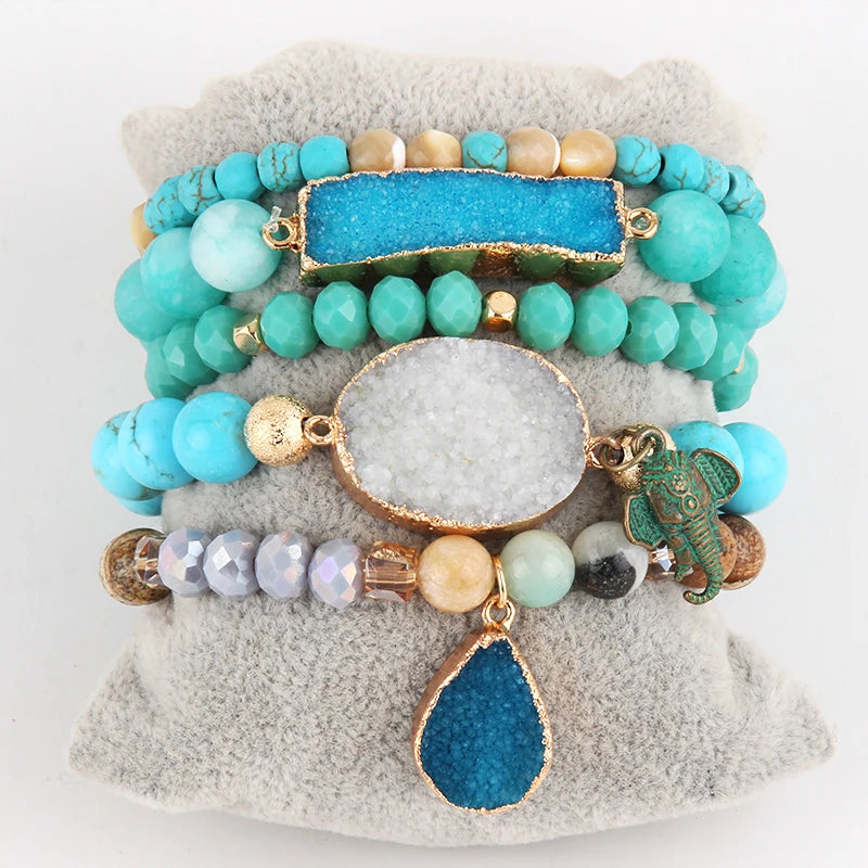 Boho Beaded Set Natural Stone Bracelets