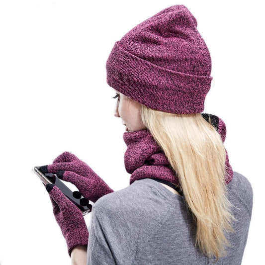 Winter Hats Scarves Gloves Velvet Set