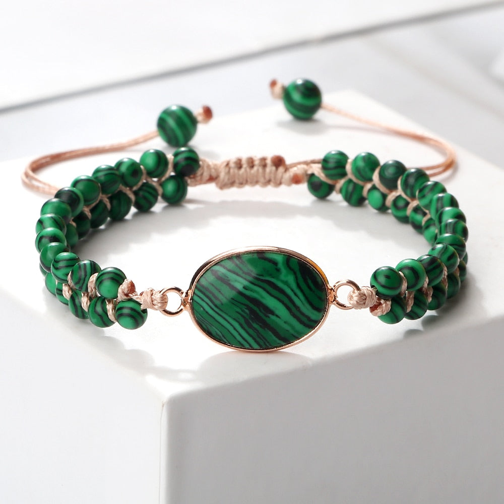 Beaded Charm Green Stone Bangles