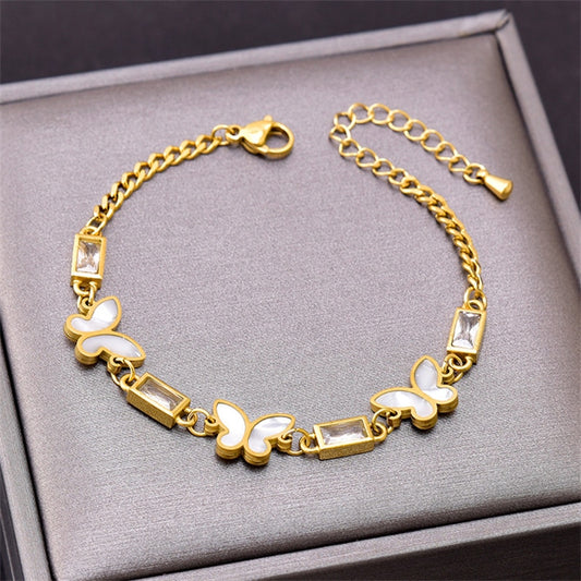 Stainless Steel Crystal Natural Shell Bracelets