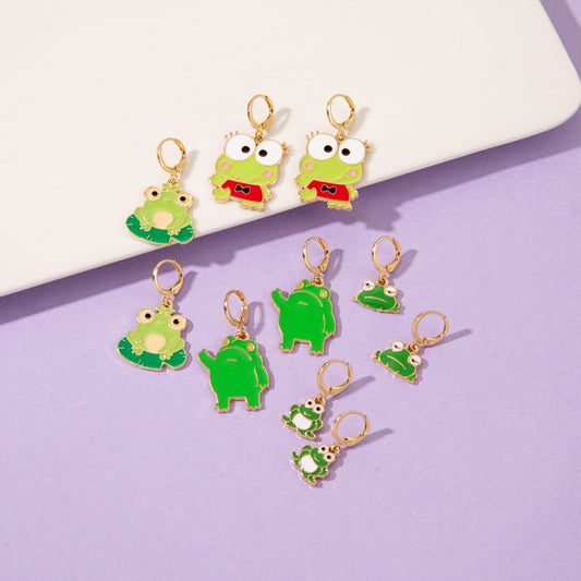 Enamel Frog  Pierced  Earrings